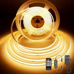 BERIXDEEP COB LED Strip 3m, Dotless LED Strip with Remote and Power Supply, DC24V, CRI>90, 8mm Width, Dimmable Continuous LED Strip Lights for Bedroom Decoration, Warm White 2700K