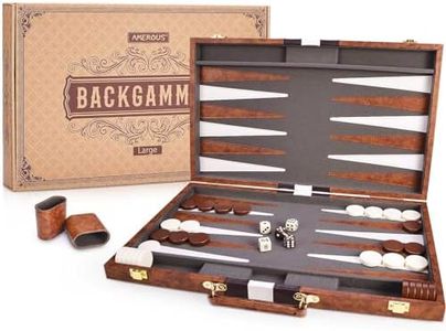 AMEROUS Backgammon Set, 18 Inches Classic Board Game withLeather Case, Folding Board, Gift Package, Portable Travel Strategy Backgammon Game Set for Adults, Kids (Large, Brown)