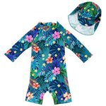 upandfast Baby Girl Swimsuits Bathing Suit UPF 50+ Sun Protection Long Sleeve One Piece Zip Swimwear (6-9 Months, Blue Flower)