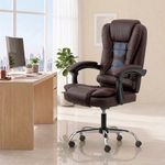 NORMAN JR Italia Premium Leatherette Office Chair for Work | Boss Chair, Ergonomic Executive, Luxurious Cushioned Arms & Seat, 2 Point Back Massager, Heavy Duty Metal Base (Mud Brown)