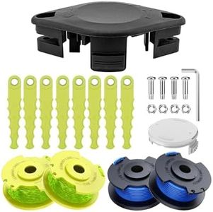 Eyoloty ACFHRL2 Polycarbonate Blades Trimmer Head Compatible with Ryobi 18V 24V 40V RY40210 RY40210A String Trimmers,with AC14RL3A & AC80RL3 Spool Line & AC14HCA Spool Cap,Ryobi Trimmer Parts 18 Pack