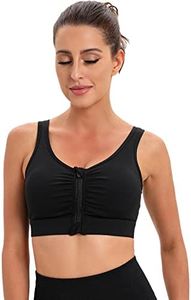 YOGAPRO Zip Front Closure Surgical Sports Bra, Post Breast Surgery Mastectomy Compression Nursing Bra with Removable Pads, Black, Large