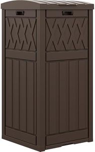 DWVO 38 Gallon Outdoor Trash Can, Resin Garbage Can with Tiered Lid and Drip Tray, Waterproof Trash Bin for Patio, Kitchen, Backyard (Brown)