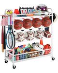 Garage Sports Equipment Organizer - Rolling Ball Storage Bin with Wheels, Garage Sports Gear Rack Outdoor Basketball Racks for Balls with Baseball Bat Holder and Hooks, Toy Organizer(White)