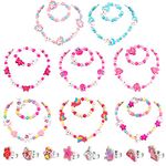 HIFOT 24 Pieces Princess Necklace Bracelet Rings Jewelry Set for Girl, Unicorn Fox Rainbow Butterfly Dolphin Crown Wooden Bead Jewelry Kit Kids Dress Up Party Favor Gifts