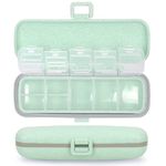 Naturetouch Pill Organizer, 7 Compartments Pill Box Portable Travel Medicine Organizer for Purse or Pocket 7 Day Pill Dispenser Storage Case with Lock for Vitamin Medication Fish Oil Supplements Green