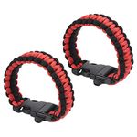 PATIKIL Survival Paracord Bracelets, 2 Pack Braided Parachute Bracelet with Plastic Buckle Party Favors Camping Gifts Outdoor Wraps for Men, Black, Red