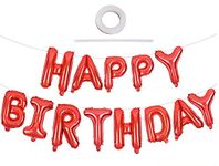 TONIFUL 16 Inch Red Happy Birthday Balloons Banner, Foil Letters Sign, Mylar Balloons, Bunting Reusable Ecofriendly Material, for Birthday Decorations, Party Supplies, for Girls Boys Kids & Adults