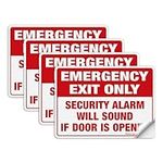 Emergency Exit Only Sticker, Emergency Exit Only - Security Alarm Will Sound If Door Is Opened Label, 4 Pack, 10 x 7 inch Self-Adhesive Vinyl Decal Stickers, Reflective, UV Protected, Waterproof