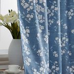 HLC.ME Ashley Floral Patterned Curtains - Rod Pocket, Curtains for Bedroom - Light Blocking Darkening Window Drapes, Set of 2 (Blue, 52 W x 84 L)