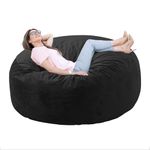 WhatsBedding Bean Bag Chairs for Adults - Medium Furniture Bag with Adjustable Foam Filling, Stuffed Bean Bag Sofa with Dutch Velvet Cover, Big Bean Furniture with Soft Fabric - 3 Foot, Black