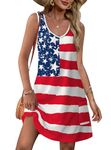 OFEEFAN Womens Summer Dresses 2024 Loose V Neck Sleeveless Sundresses Swimsuit Coverup with Pockets Floral/Plain/Eyelet, A American Flag, Medium