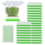 JMIATRY 24 Set Microgreens Growing Trays 8.9 x 5.7 Inches Plastic Seed Sprouting Tray for Microgreens Sprout Trays with Drainage and Base Set with Sprouter Tray Paper for Garden Home Office