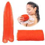 Adeton African Net Sponge, Exfoliating Body Scrubber, Body Exfoliator, Long Net Sponge, 17 Colors, Sapo, Shower Bath Accessories, Back Foot Scalp Scrub, Flat Dead Skin Remover Body Wash (Orange)