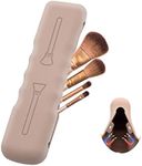 Travel Makeup Brush Holder,Silicone Makeup Brush Case Bag Soft Cute Portable Cosmetic Brushes Holders,Waterproof Makeup Brushes Organizer (Light Brown)