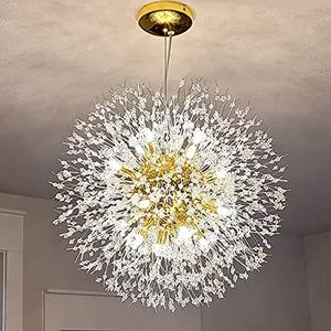 Goomavi Modern Firework Gold Crystal Chandeliers, Sputnik Dandelion Chandelier Light Fixture Pendant Lighting for Living Room, Dining Room, Restaurant, Bedroom, Kitchen- 16 Lights