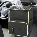 Car Trash Can Garbage Bin, Large Size Foldable and Waterproof Auto Trash Bag for Car with Lid and Storage Pockets, Vehicle Car Organizer Hanging, Leak-Proof Inside Lining as Drink Cooler Bag, Black