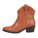 KAYDAY ~ LISA ~ Women's Western Cowboy Cowgirl Stitched Ankle Boots, Cognac Pu, 5.5 UK