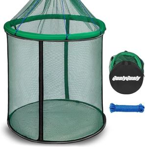 QualyQualy Extra Large Floating Fish Basket for Live Well, Fully Foldable Fishing Net Holder Collapsible Mesh Fishing Holder Cage for Caught Fish Bucket