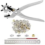 Kurtzy Revolving Leather Hole Punch Plier Tool with Eyelets, Ruler & File - Heavy Duty Belt Puncher for Multi Sized 3.9-5.5mm Holes - Fabric, Watches, Saddles, Collars, Canvas & DIY Home Craft