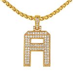 FindChic Bling CZ Big Capital Letter A Necklace For Men&Women Hip Hop 18K Gold Plated Custom Name Diamond Initial Pendant Personalized Jewelry for Rapper Boys 22inch Wheat Chain