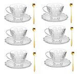 MEETOZ 6 Piece Coffee Mug Set, Espresso Cups, Cups with 6pcs Saucers & 6pcs Spoons, of Espresso Mugs for Latte, Mocha, Cappuccino and Tea