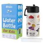 SOLARA Metal Water Bottle for Kids, 14oz Double Wall Vacuum Insulated Stainless Steel Kids Water Bottles with Straw, Sipper Bottle for Kids, Keeps Cool for 24hrs and Warm for 12hrs -Animal Heroes