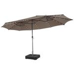 COSTWAY 4.5m Double-Sided Parasol with Base, Solar LED Lights and Crank Handle, Outdoor Extra Large Sun Umbrella, Twin Market Sunshade Shelter Canopy for Garden Patio Beach Yard (Coffee)