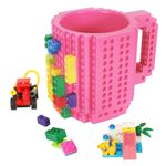 Build-on Brick Coffee Mug, Funny DIY Novelty Cup with Building Blocks Creative Gift for Kids Men Women Xmas Birthday (Rose)