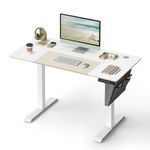 SONGMICS Electric Standing Desk, Height Adjustable Desk, 60 x 120 x (72-120) cm, Continuous Adjustment, Spliced Tabletop, 4 Memorable Heights, Simply White and Beige LSD015W11