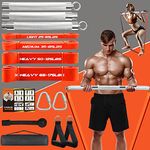 Portable Extra Heavy Home Gym Resistance Band Bar Set with 4 Stackable Resistance Bands,Detachable Full Body Workout Equipment Exercise Bar Kit,500LBS 98cm Longer Bar With Bands,Workout Guide Included