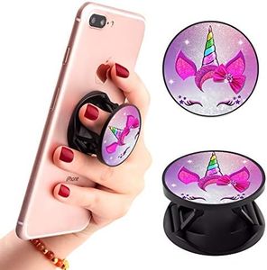 Ufbara Phone Finger Expanding Stand Holder Kickstand Hand Grip Widely Compatible with Almost All Phones Cases (Pink Girly Unicorn)