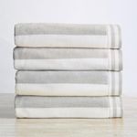 100% Cotton Velour 4 Pack Beach Towels | Grey Cabana Stripe Pool Towels | Quick Dry, Large Swim Towels for Adults and Kids (4 Pack 30" x 60", Pale Grey)