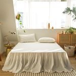 BISELINA French Linen Bed Skirt with Pleated Frills 22-Inch Tailored Drop Natural Flax Cotton Blend Dust Ruffle Soft Cozy Farmhouse Bedding (Queen, White)