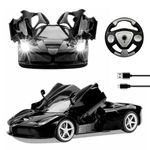 Wembley High Speed Rechargeable Remote Control RC Car for Kids with Openable Doors LED Lights Super Sports Racing Car Toy | Birthday Gift for Boys – Black