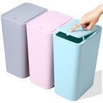 3 Pack Bathroom Small Trash Can with Lid,10L / 2.6 Gallon Slim Garbage Bin Wastebasket with Pop-Up Lid for Bedroom, Office, Kitchen, Craft Room, Fits Under Desk/Cabinet/Sink (Muti)