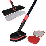 AGARO Elite Cleaning Mop & Brush Set, Bathroom Cleaning Brush, Long Handle, Hard Brush, Microfiber Pad & Scrubber, for Tiles, Kitchen, Toilet, Window Glass, Detachable Head, Black & Red