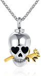 OutstandLong Skull Gold Rose Cremation Urn Necklace for Ashes Jewelry Crystal Keepsake Memorial Animal Pendant for Womens Mens