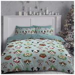 GC GAVENO CAVAILIA Microfiber Xmas Cute Dogs Single Duvet Cover Set, Winter Christmas Bed Set Tree Quilt Cover, Plain Reversible Bedding For Xmas Gift