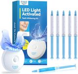 JTF Portable Teeth Whitening Kit: LED Accelerator Light with 5 Whitening Gel and 1 Remineralization Gel, 35% Carbamide Peroxide, Battery Powered Teeth Whitener to Remove Stain for Brighter White Smile