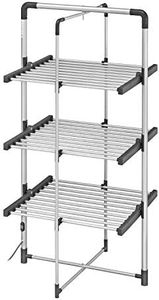 BLACK+DECKER 63099 3-Tier Heated Clothes Airer Aluminium, Cool Grey, 140cm x 73cm x 68cm
