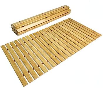 HOMION Folding Bath Mat Bamboo Wood Bathroom Strip Mat Shower Spa Sauna with Non Slip Feet Indoor Outdoor Use for Kitchen Bedroom Bathroom Toilet Doormat Pet Travel Camper Van Camping((Large 50x80cm)