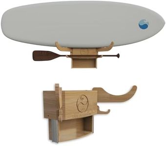 Living in Sunshine LISS The Solo Rack – Wall Mount Surfboard Rack with Storage Drawer and Hooks – Fits Shortboards, Longboards, SUPs – Bamboo Board Holder with Interchangeable Arms