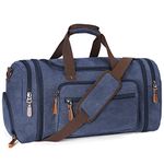 Oflamn Canvas Duffel Bag for Men 45L/55L Travel Tote Duffle Overnight Weekender Bag with Shoe Compartment, Blue, L, Classic Canvas Travel Bag