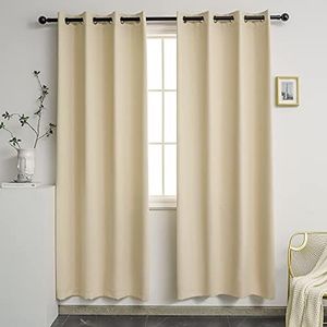 YGO Bedroom Blackout Curtain Panels Home Fashion Window Treatment Ring Top Blackout Draperies and Drapes 52x 84 Inch Set of 2 Panels Beige