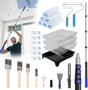 SKGPOLE Paint Roller Kit with 4.4FT Telescoping Extension Pole, 27 PCS Paint Brushes Kit, 4" 9" Paint Roller, Paint Trays, Paint Roller Frame, Scraper for Home Interior, Painting Walls, Ceiling, House
