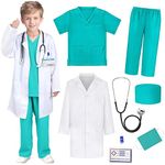 Doctor Costume for Kids Doctor Lab Coat for Kids Real Stethoscope, Halloween Doctor Lab Costumes for Kids (130 cm, Green)