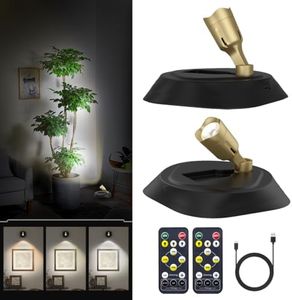 Battery Spot Light for Tree Plant Indoor Uplight Rechargeable Picture Light with Remote, Painting Light for Wall Led Accent Display Art Light,Dimmable Puck Light Spotlight for Plants Frame Gallery