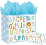 13" Large Baby Boy Gift Bag with Tissue Paper and Greeting Card for Baby Shower Birthday (ABC Alphabet Animal)