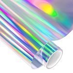 VINYL FROG Holographic Craft Adhesive Vinyl Roll 12"x60" Spectrum Silver Rainbow Permanent Vinyl with Cameo and Cutters for Decoration